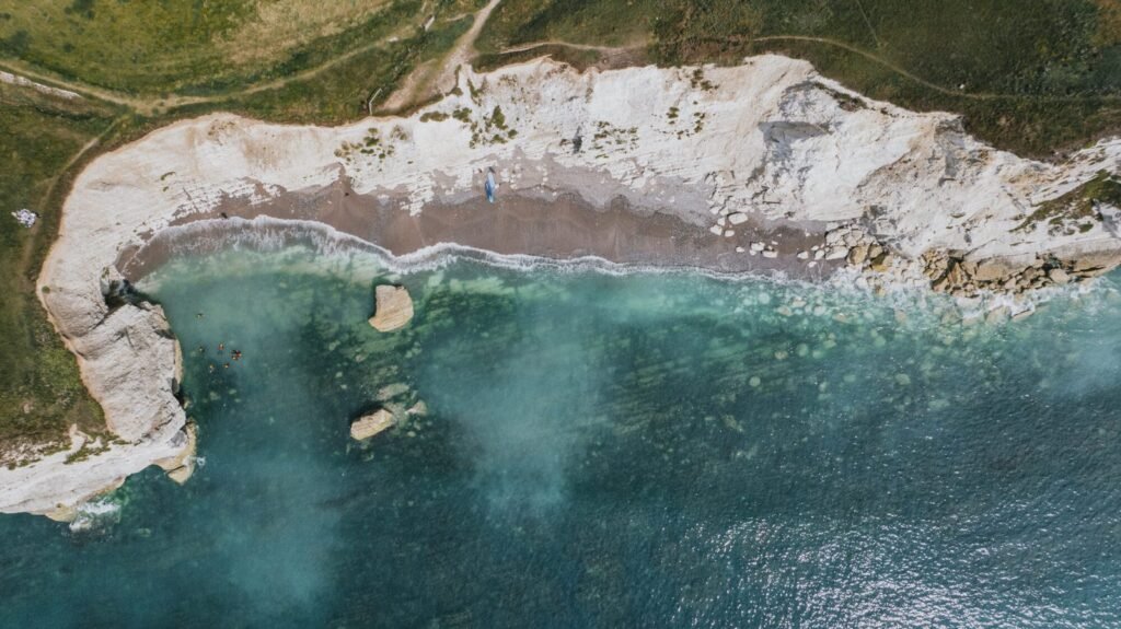 Aerial drone shot of the Isle of Wight coastline, stock footage by Reuben Mowle